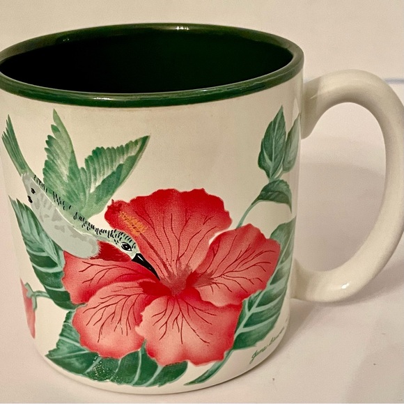 Vintage FIB Flowers Inc. Coffee Mug Jane Bowen Floral Hummingbird Hibiscus 90s - Picture 3 of 8